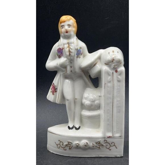 VTG Japanese Porcelain Colonial Man & Woman Bookends Hand-painted w/ 22K Gold - Picture 2 of 16